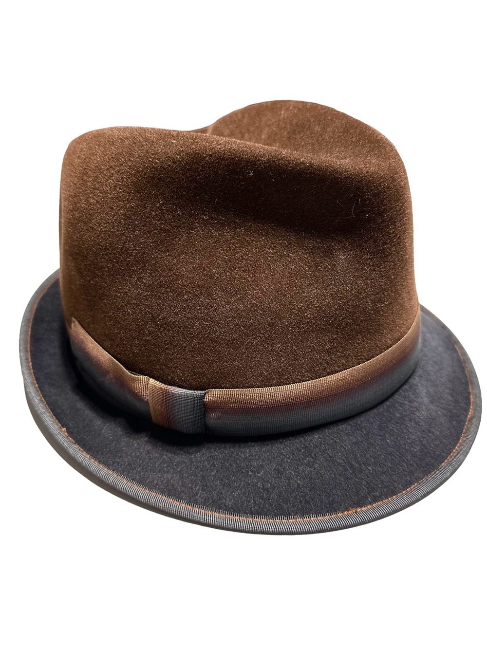 LOUISE GREEN Wool Felt Fedora Trilby Hat Brown Colorblock Unisex